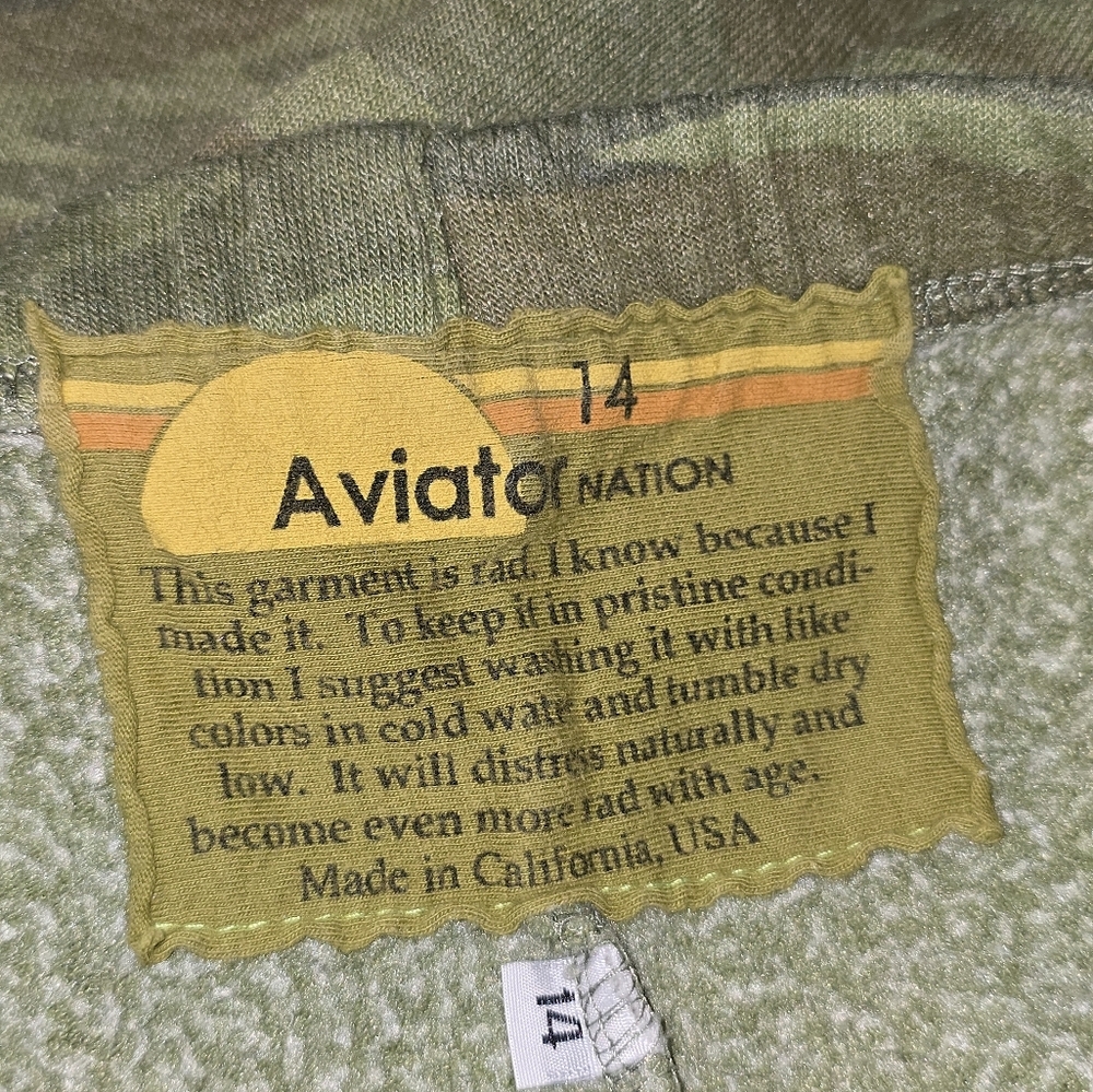 Aviator Nation Olive Green Camo Joggers with 5 Rainbow Side Stripe Youth Size 14 - Picture 4 of 6